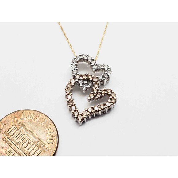 0.4 ctw Two-Tone Diamond Double Linked Hearts Pendant 14k White Gold - Picture 5 of 5